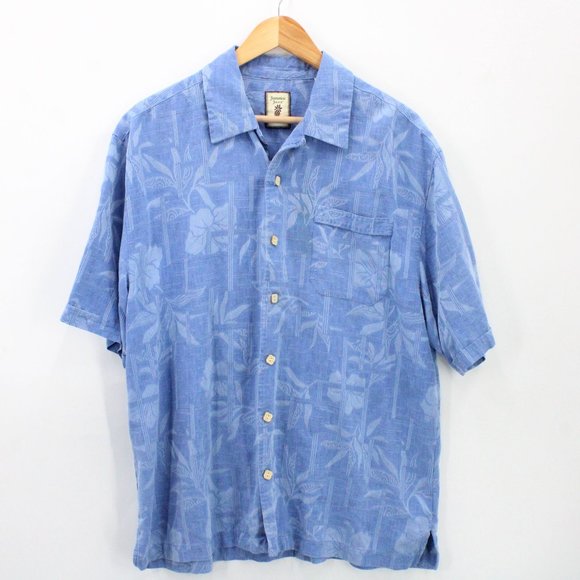Vintage Jamaica Jaxx Hawaiian Silk Shirt Mens Blue Button Down Collared Large L - Picture 1 of 9